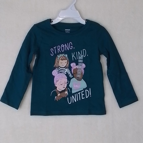 Carter's Kid‎ Long Sleeve Cotton T-Shirt Girl's Size 2T Teal w/ Diversity Theme - Picture 1 of 9
